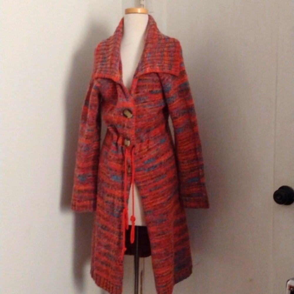 Christopher & Banks Hand Embroidered Colorful Chunky Long Cardigan
